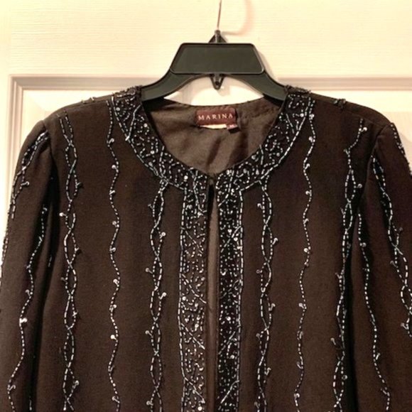Beaded Black Chiffon Evening Jacket - Size M - Picture 5 of 5